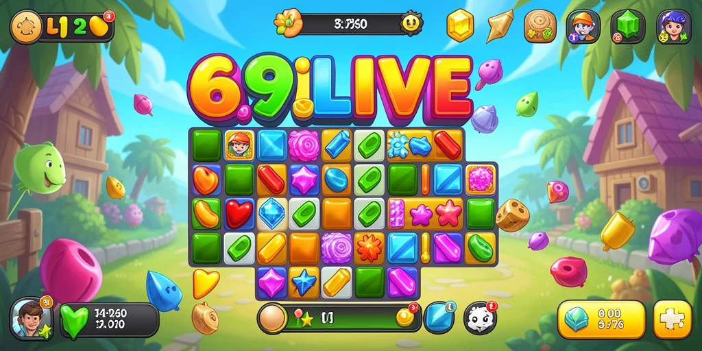 Screenshot gameplay 69LIVE menampilkan aksi seru permainan Match-3.