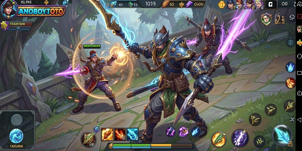 Screenshot gameplay MOBA ANOBOYTOTO yang menampilkan aksi seru di arena.