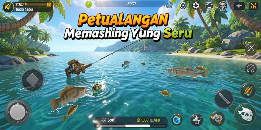 Gameplay seru EOS77 dalam petualangan memancing.