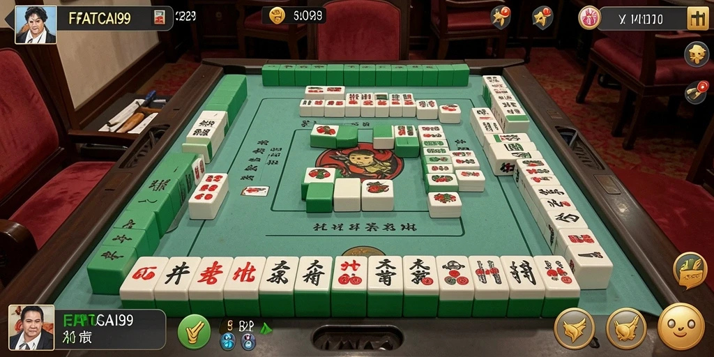 Skrinsut gameplay FATCAI99 menampilkan aksi seru permainan Mahjong.