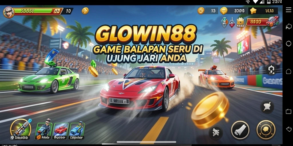 Tampilan gameplay balapan GLOWIN88 yang mengesankan dan mendebarkan.