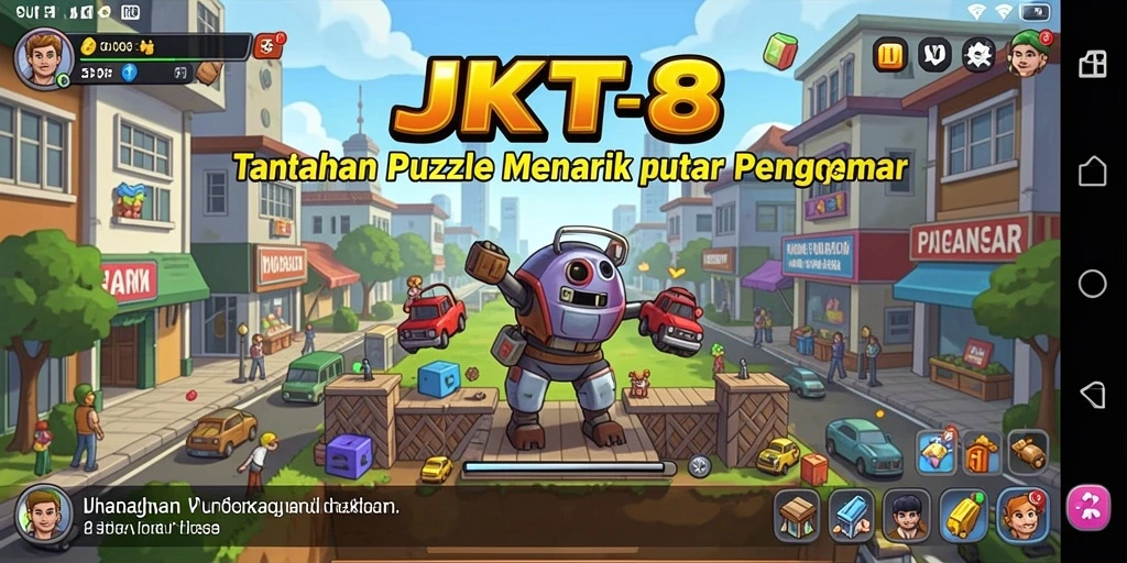 Screenshot utama JKT8 menampilkan gameplay Puzzle yang seru.