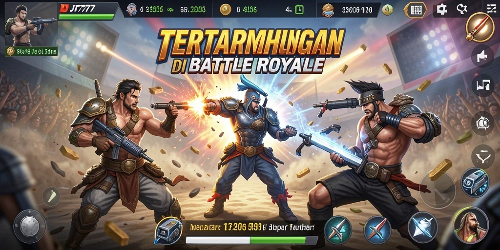 Screenshot memperlihatkan aksi intens dalam pertempuran Battle Royale.