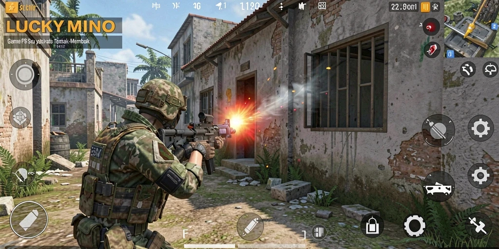 Gameplay intens <strong>LUCKYMINO</strong> dengan aksi tembak-menembak seru.