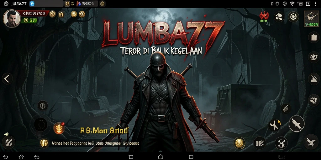 Screenshot dari gameplay LUMBA77 menampilkan suasana menegangkan dengan efek kegelapan yang mendalam.