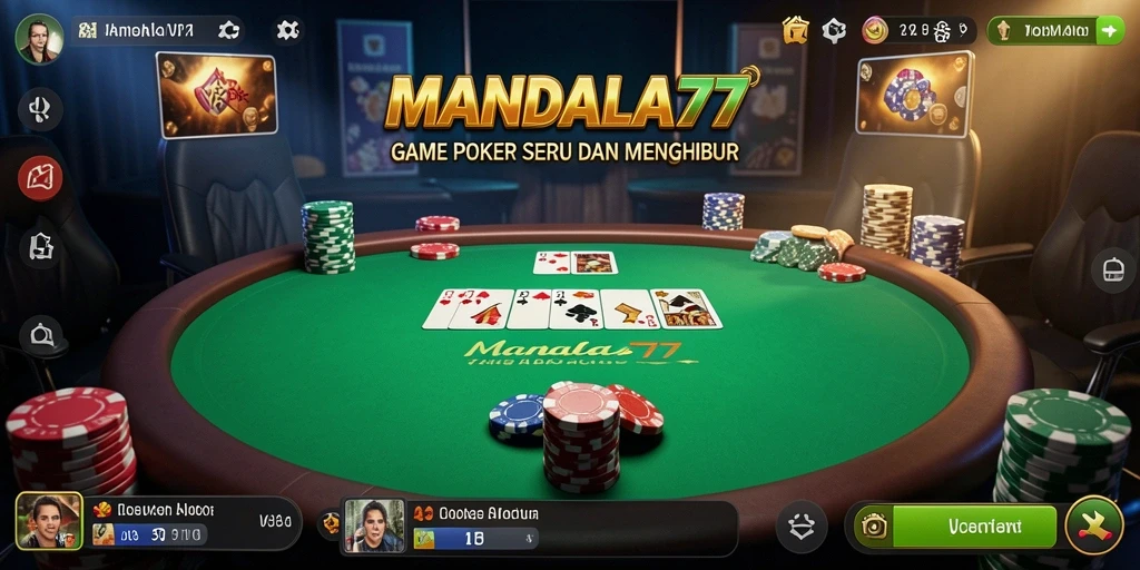 Tampilan gameplay menarik dalam MANDALA77, menampilkan aksi poker seru.