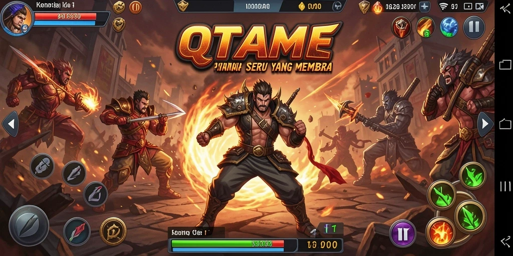 Tampilan gameplay seru dalam QTGAME saat bertarung melawan lawan.