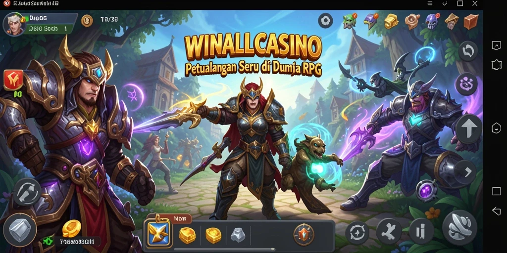 Tangkapan layar gameplay di WINALLCASINO menunjukkan aksi seru dan interaksi RPG.