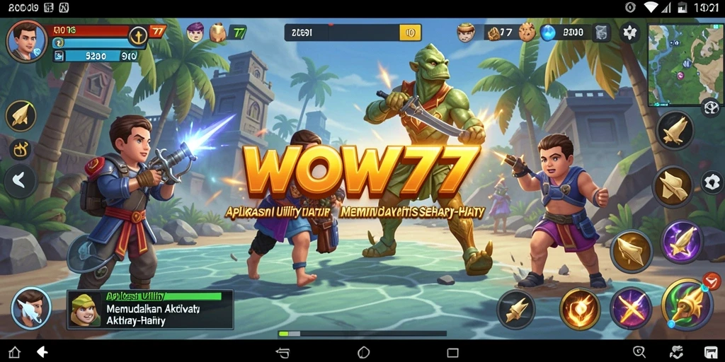 Tampilan aplikasi WOW77 dengan fitur pengingat dan statistik.